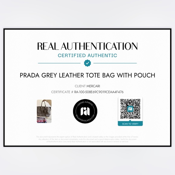 Prada grey leather tote bag with pouch and strap with certificate of authenticit - Picture 13 of 13